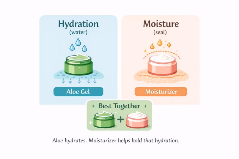Illustration comparing a light aloe gel layer with moisturiser