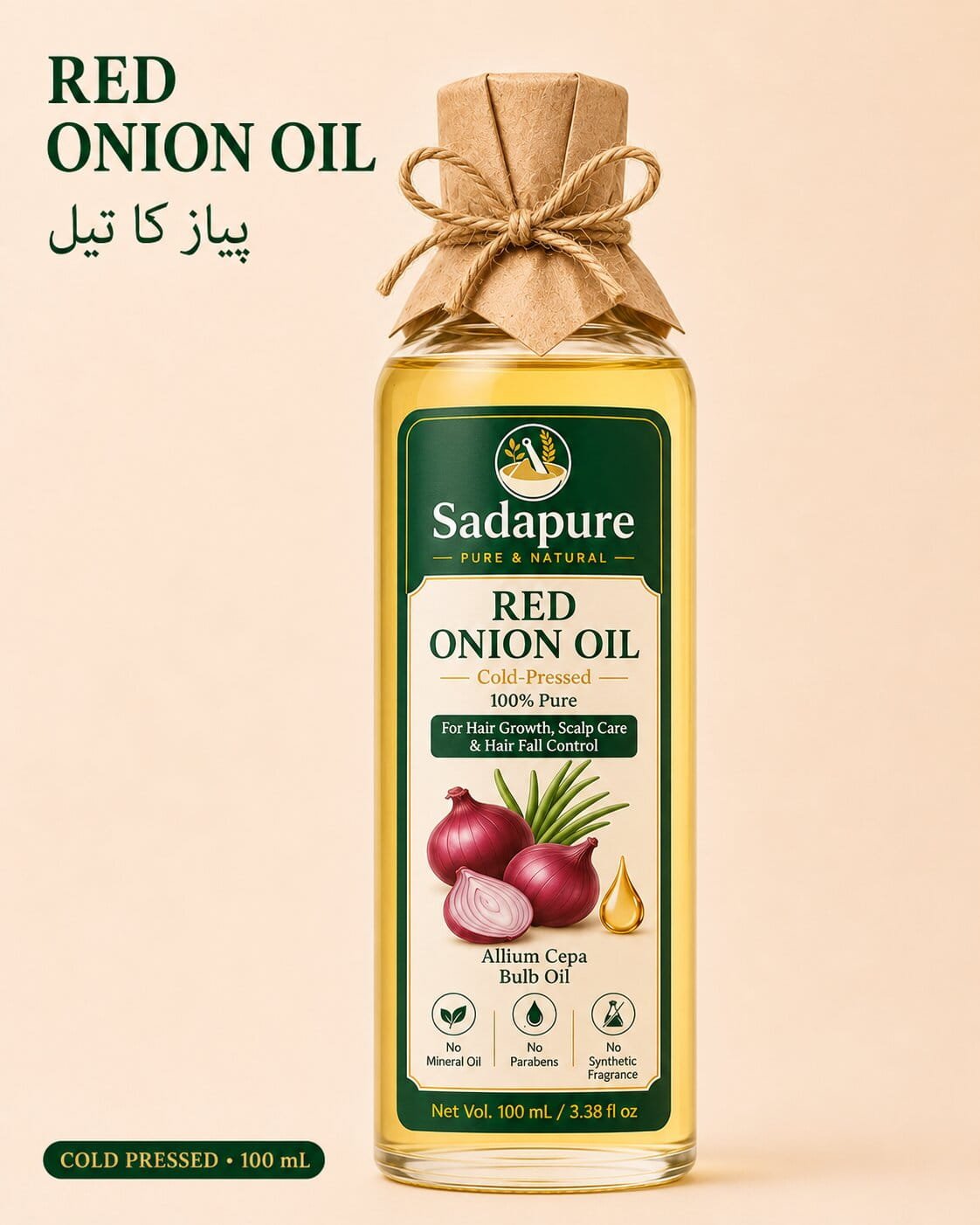 Red Onion Oil (پیاز کا تیل) — Hair & Scalp Massage Oil, 140 ml