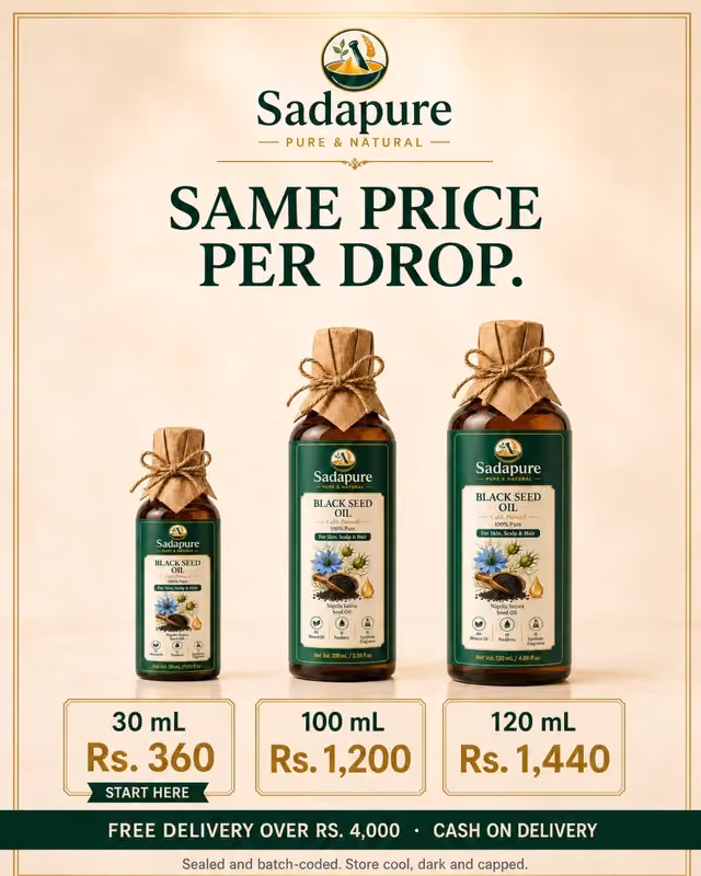 Black Seed Oil (کلونجی کا تیل) — 100% Pure Cold-Pressed Kalonji Oil, 0.60% Thymoquinone