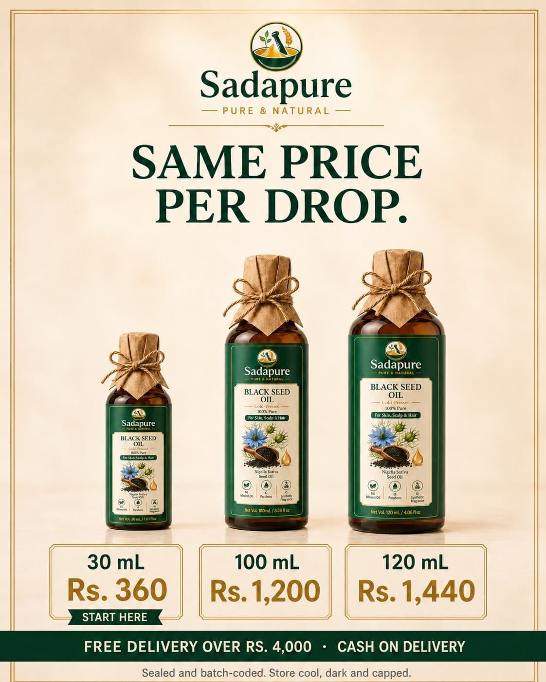 Black Seed Oil (کلونجی کا تیل) — 100% Pure Cold-Pressed Kalonji Oil, 0.60% Thymoquinone