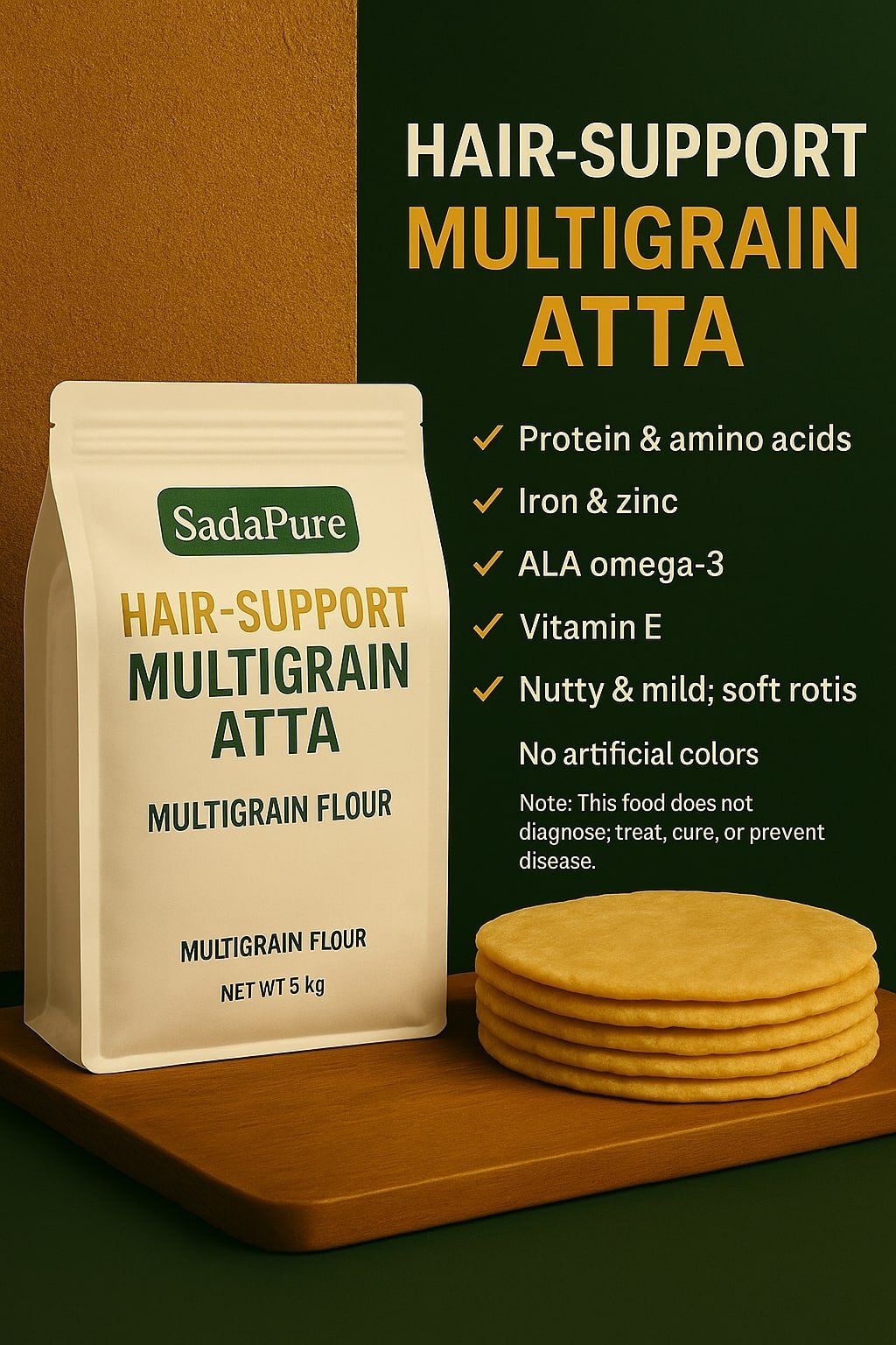 SadaPure Hair & Skin (biotin/fiber rich, beauty-support) MultiGrain Atta (Flour)