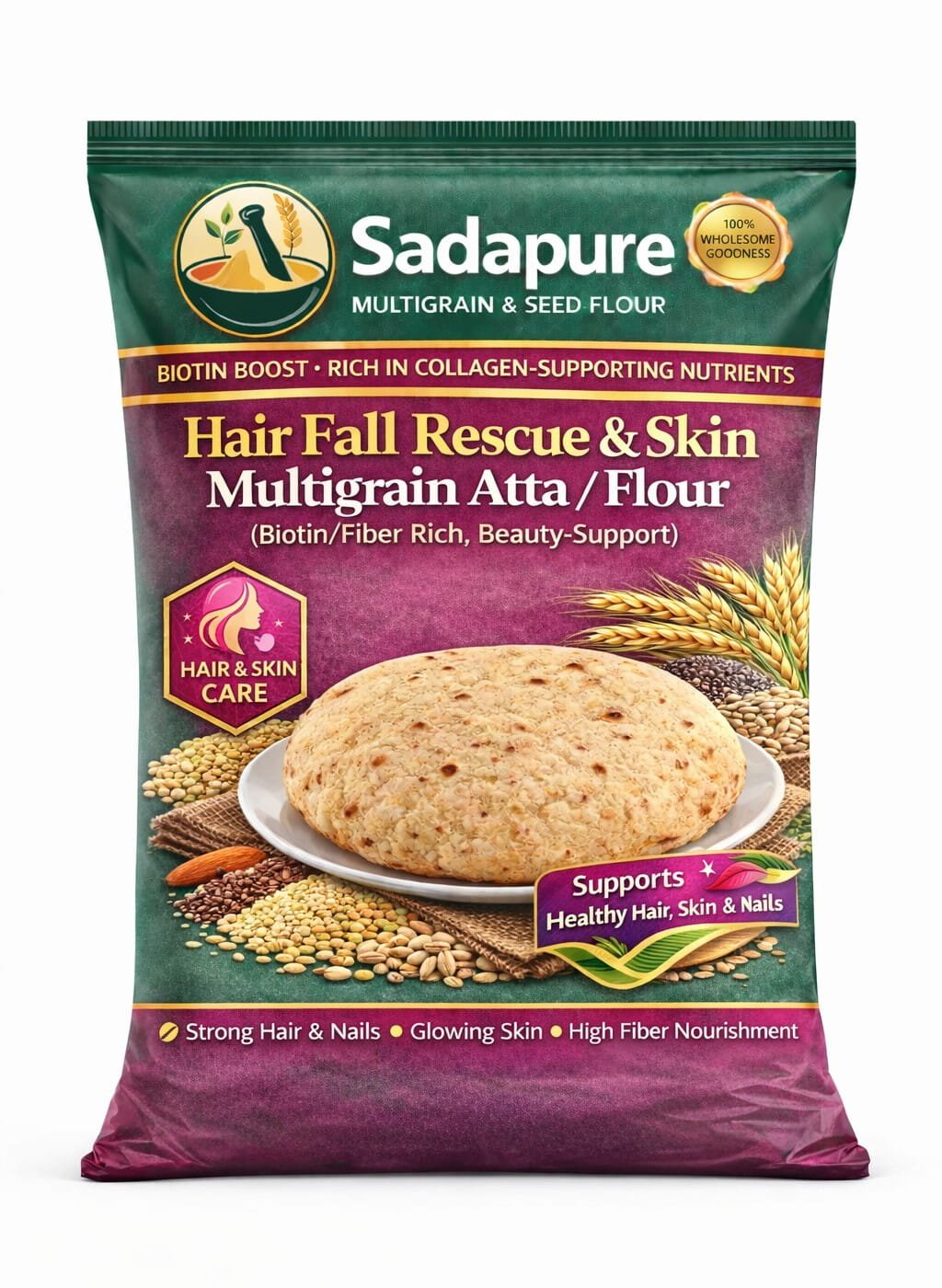 Hair Fall Rescue & Skin (biotin/fiber rich, beauty-support) MultiGrain Atta (Flour)