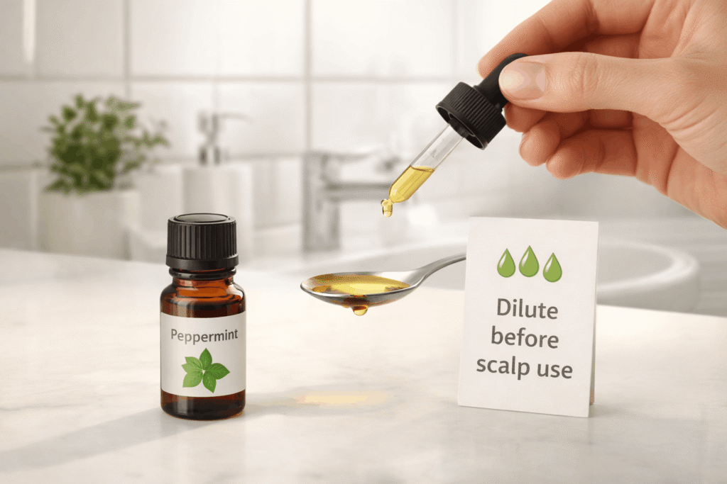 Peppermint oil preparation in bathroom